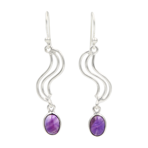 Handcrafted swirl drop earring with oval shaped gemstone