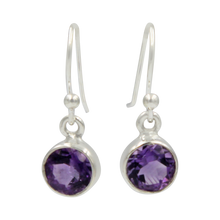 Load image into Gallery viewer, Round faceted translucent beautiful gemstone set on a simple Sterling Silver drop earring.
