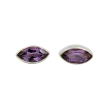 Load image into Gallery viewer, Pointed Oval Silver Stud Earring with a faceted gemstone on a deep bezel setting
