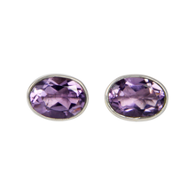 Load image into Gallery viewer, Sundari sterling silver stud earrings with a faceted oval shape gemstone
