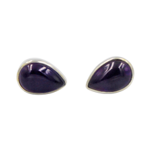 Load image into Gallery viewer, Elegant Teardrop shaped Sterling Silver Small Stud Earring with a beautiful Amethyst 
