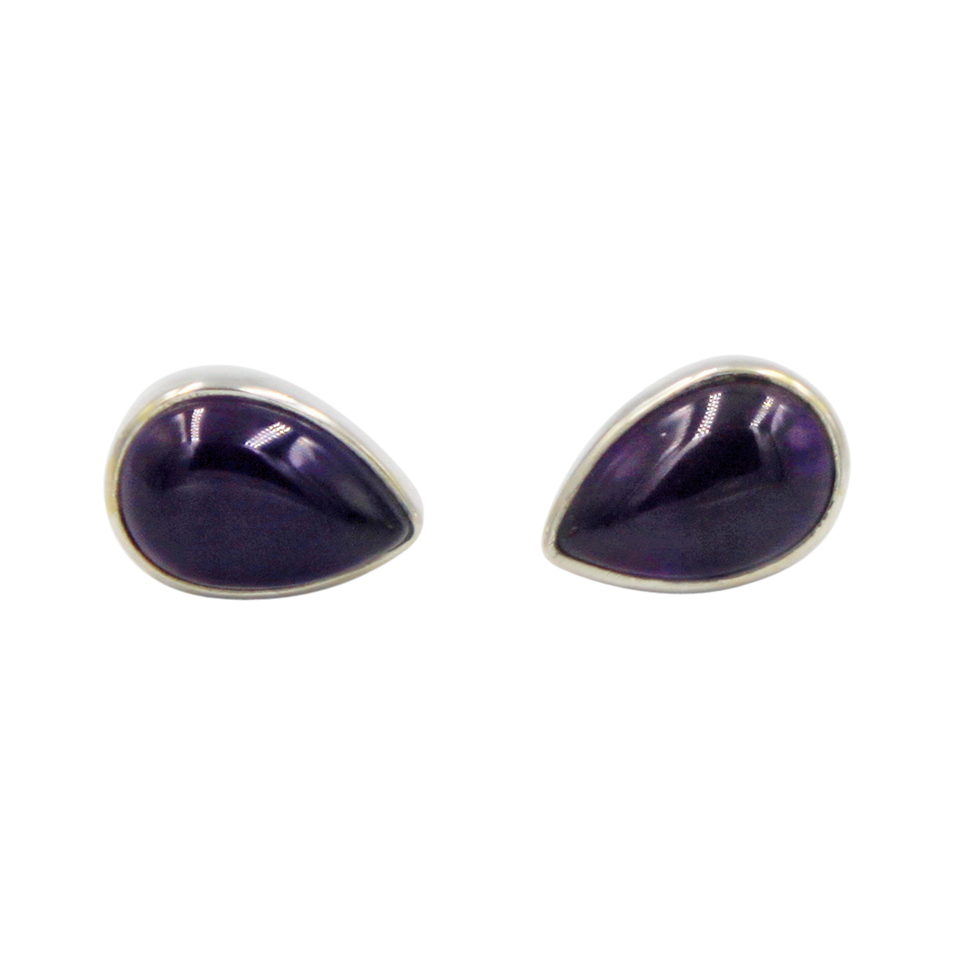 Elegant Teardrop shaped Sterling Silver Small Stud Earring with a beautiful Amethyst 