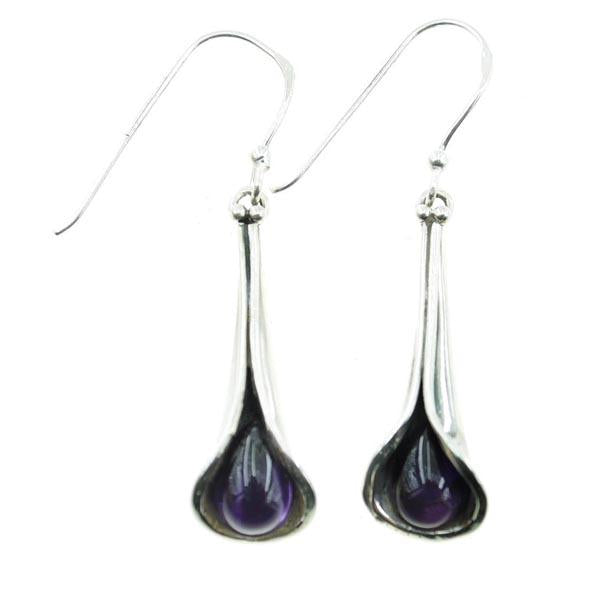 Botanical-inspired silver pod Earring with Amethyst or Turquoise