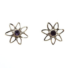 Load image into Gallery viewer, Sundari daisy flower Sterling Silver stud with a Faceted Amethyst Gemstone
