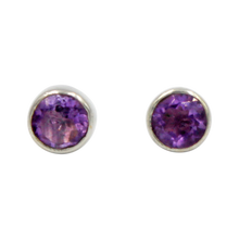 Load image into Gallery viewer, High Bezel Setting Sterling Silver faceted Amethyst  Stud Earring
