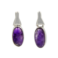 Load image into Gallery viewer, Drop Earrings Amethyst with a Silver Stud Fitting
