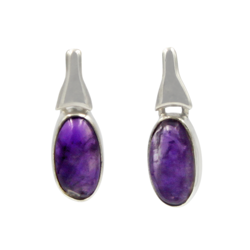 Drop Earrings Amethyst with a Silver Stud Fitting