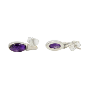 Drop Earrings Amethyst with a Silver Stud Fitting
