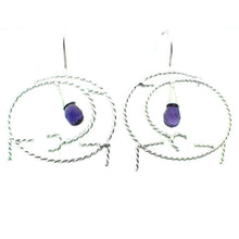 Load image into Gallery viewer, Twisted wire Sterling Silver Dangle Earrings Accents with  a faceted gemstone
