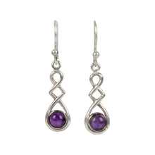 Load image into Gallery viewer, A swirly, unique and elegant pair of sterling silver Amethyst earrings
