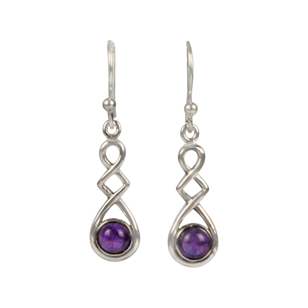 A swirly, unique and elegant pair of sterling silver Amethyst earrings