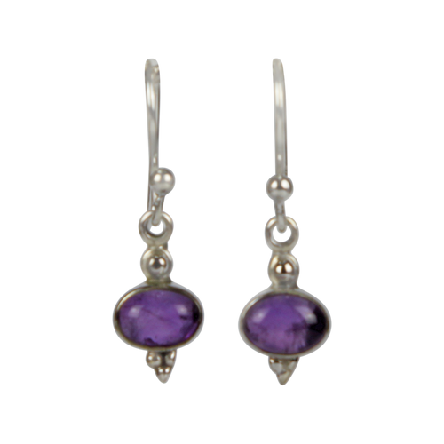 Minimalistic amethyst drop earrings set into sterling silver in a classic ethnic style