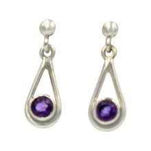 Load image into Gallery viewer, Simple Sterling Silver Teardrop Stud Earring with a faceted Amethyst gemstone

