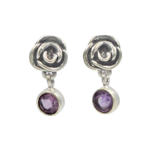Load image into Gallery viewer, Beautifully Handcrafted Intricate Rose Stud Earring with a faceted gemstone
