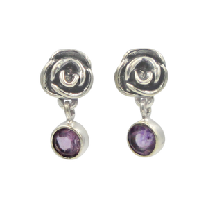 Beautifully Handcrafted Intricate Rose Stud Earring with a faceted gemstone