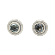 Load image into Gallery viewer, Silver Stud Earrings with half sphere cabochon Blue Topaz with silver surround
