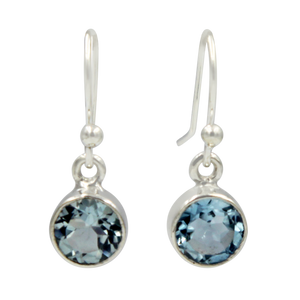 Round faceted translucent beautiful gemstone set on a simple Sterling Silver drop earring.