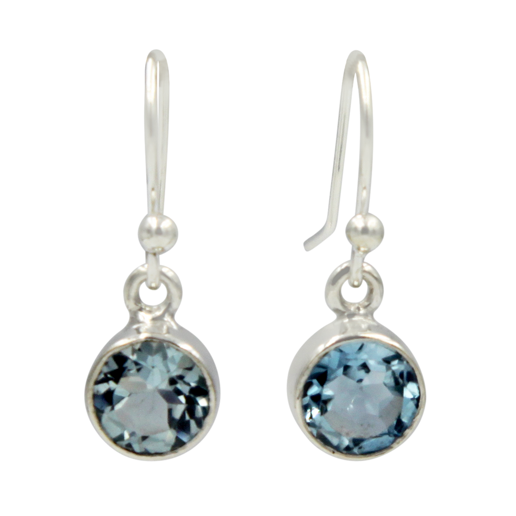 Round faceted translucent beautiful gemstone set on a simple Sterling Silver drop earring.