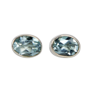 Sundari sterling silver stud earrings with a faceted oval shape gemstone