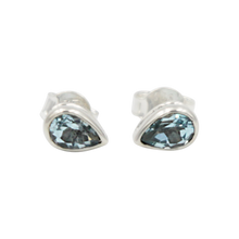 Load image into Gallery viewer, Teardrop Silver Stud Earring with a faceted gemstone on open bezel setting
