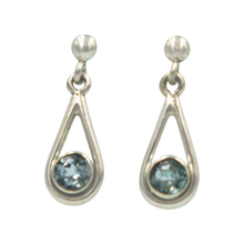 Load image into Gallery viewer, Simple Sterling Silver Teardrop Stud Earring with a faceted Blue Topaz gemstone
