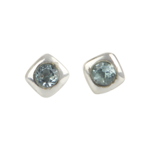Load image into Gallery viewer, Square shaped Sterling Silver Stud Earring with a round faceted gemstone
