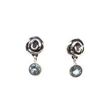 Load image into Gallery viewer, Beautifully Handcrafted Intricate Rose Stud Earring with a faceted Blue Topaz

