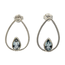 Load image into Gallery viewer, Simple but elegantly handcrafted sterling silver twisted wire earring accent with a colourful natural gemstone
