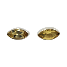 Load image into Gallery viewer, Pointed Oval Silver Stud Earring with a faceted Citrine gemstone on a deep bezel setting
