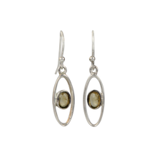 Load image into Gallery viewer, Elegant oval drop sterling silver earrings holding a citrine
