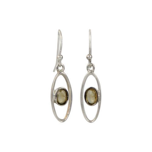Elegant oval drop sterling silver earrings holding a citrine