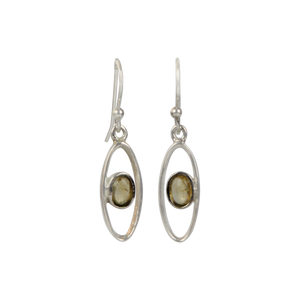 Elegant oval drop sterling silver earrings holding a citrine