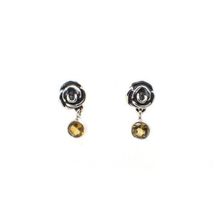 Beautifully Handcrafted Intricate Rose Stud Earring with a faceted Citine