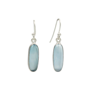 Handcrafted  drop earring with long oval shaped gemstone