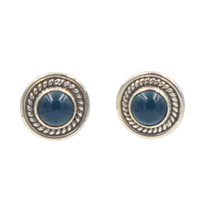 Half Sphere gemstone stud earrings with a handcrafted sterling silver surround