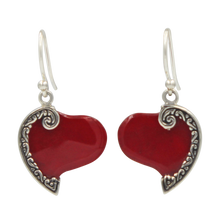 Load image into Gallery viewer, Stunning Large Sterling Silver Heart Earring with a Natural Coral
