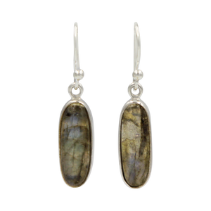 Handcrafted  drop earring with long oval shaped gemstone