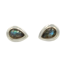 Load image into Gallery viewer, Sterling Silver Dark Labradorite Teardrop Gem-set Stud Earrings with Silver Surround for Your Daily Wear
