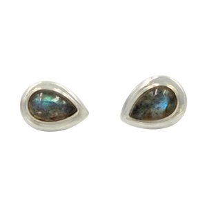 Sterling Silver Dark Labradorite Teardrop Gem-set Stud Earrings with Silver Surround for Your Daily Wear