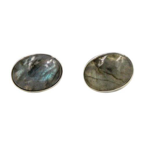 Large Dark Labradorite Oval Gem-set Stud Earring