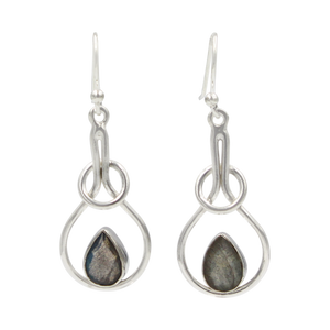 Sterling silver tear-drop earring within interlocked rings