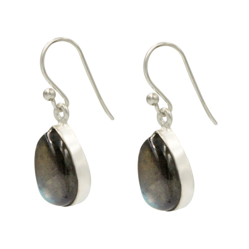 Sundari Large Tear Drop Dark Labradorite gem-set silver earrings