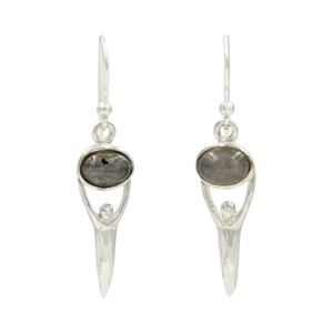 Beautifully handcrafted sterling silver drop earring accent with a cabochon Dark Labradorie