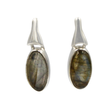 Load image into Gallery viewer, Drop Earrings Dark Labradorite with a Silver Stud Fitting
