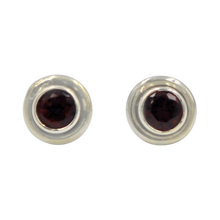 Load image into Gallery viewer, Silver Stud Earrings with half sphere cabochon Garnet with silver surround
