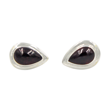 Load image into Gallery viewer, Sterling Silver Garnet Teardrop Gem-set Stud Earrings with Silver Surround for Your Daily Wear
