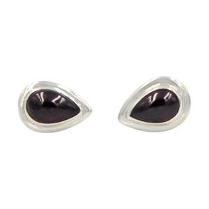 Sterling Silver Garnet Teardrop Gem-set Stud Earrings with Silver Surround for Your Daily Wear