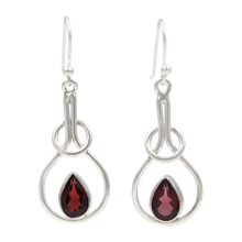Load image into Gallery viewer, Sterling silver tear-drop earring within interlocked rings
