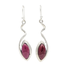 Load image into Gallery viewer, Swirl Twist Long Drop Earring with a beautiful lens shaped natural crystal stone
