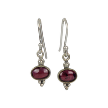 Load image into Gallery viewer, Minimalistic garnet drop earrings set into sterling silver in a classic ethnic style

